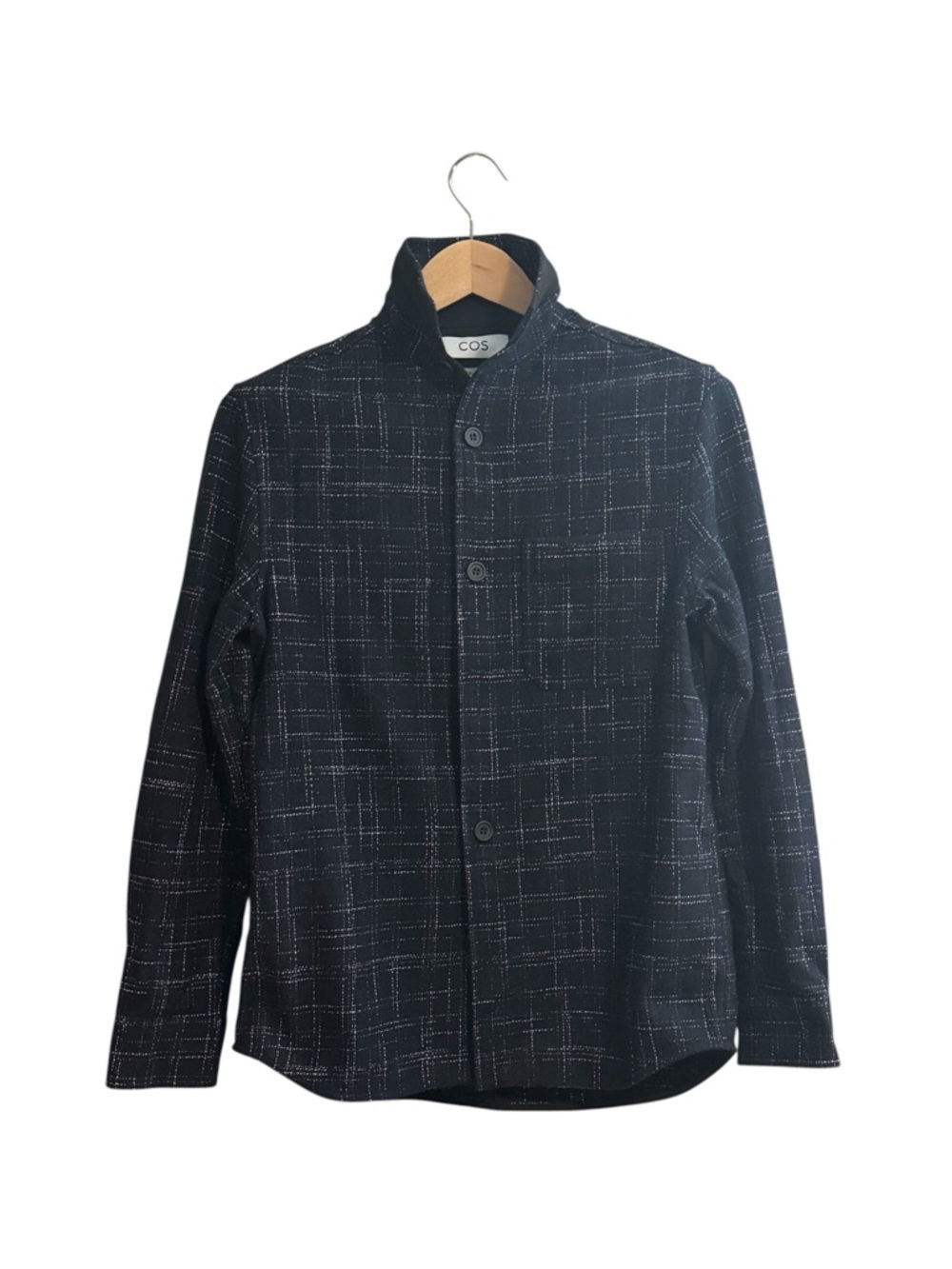 COS Relaxed Checked Wool Overshirt Jacket Black/White Grid XS
